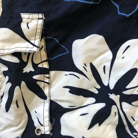 Blue White Hawaiian Hibiscus Board Shorts Swim Trunks Medium - Picture 8 of 12